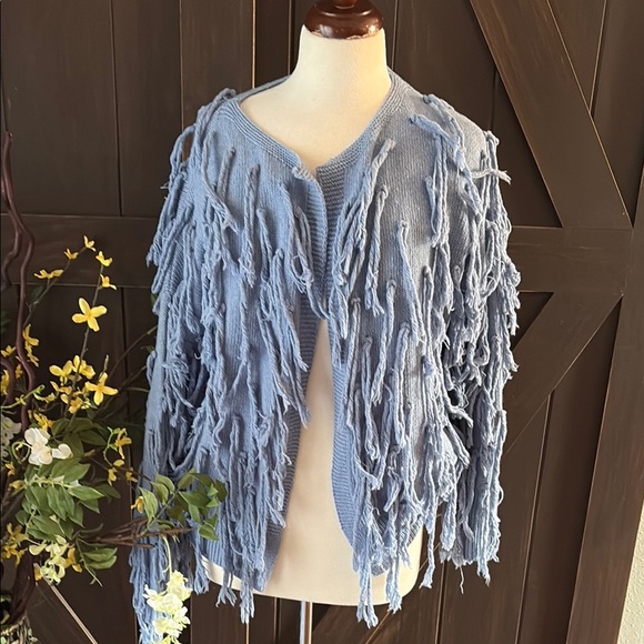MISSLOOK Blue Fringe Cardigan Sweater - Picture 1 of 8